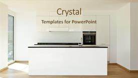  Presentation with crowded apartment buildings - Colorful PPT theme enhanced with beautiful new apartment interior kitchen backdrop and a soft green colored foreground