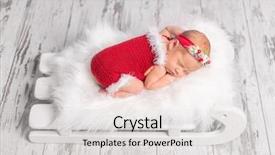  Presentation with newborn - Audience pleasing PPT theme consisting of beautiful newborn in red romper sleeping on sleigh cot with white fluffy blanket backdrop and a light gray colored foreground