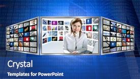  Presentation with photo display - Colorful slide set enhanced with beautiful news tv redhead woman backdrop and a ocean colored foreground