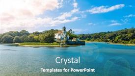  Presentation with sunlight - Slide set with beautiful-niembru-village-with-church background and a teal colored foreground