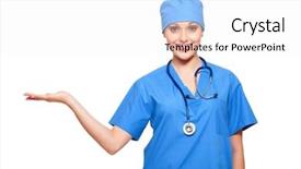  Presentation with cute nurse - PPT theme having beautiful nurse holding something isolated background and a white colored foreground