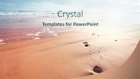  Presentation with footprints sand - Audience pleasing presentation design consisting of beautiful-ocean-beach-footprints backdrop and a sky blue colored foreground