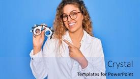  Presentation with blue eyes - Slide set consisting of beautiful-oculist-woman-with-blue background and a light blue colored foreground