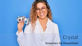  Presentation with optometry - Presentation theme having beautiful-oculist-woman-with-blue background and a light blue colored foreground