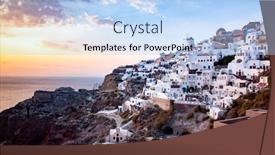  Presentation with santorini - Slide set enhanced with beautiful-oia-town-on-santorini background and a light blue colored foreground