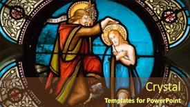  Presentation with european church - PPT theme having beautiful-old-stained-glass-window background and a tawny brown colored foreground