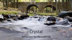  Presentation with long bridge - Colorful presentation design enhanced with beautiful old stone bridge over stream water long exposure backdrop and a light gray colored foreground