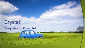  Presentation with renault - Amazing PPT theme having beautiful old vintage car backdrop and a light blue colored foreground