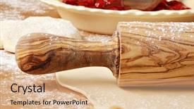  Presentation with laser engraving on wood macro - Slide set featuring beautiful olive wood rolling pin background and a coral colored foreground