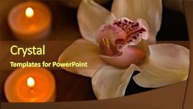  Presentation with flower candles - PPT theme consisting of beautiful orchid flower in wooden bowl and candles on wicker mat background and a tawny brown colored foreground