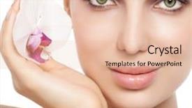  Presentation with beautiful orchid flowers - Beautiful presentation theme featuring beautiful orchid flowers - attractive woman portrait on white backdrop and a lemonade colored foreground