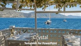  Presentation with calm sea - Presentation theme having beautiful-outdoor-tavern-on-kefalonia background and a tawny brown colored foreground