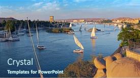  Presentation with nile river - Colorful theme enhanced with beautiful-panorama-landscape-with-felucca backdrop and a ocean colored foreground