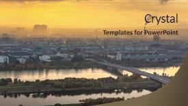  Presentation with panoramic - Slide deck having beautiful panoramic sunset over vienna background and a yellow colored foreground