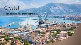  Presentation with shipyard - Cool new PPT theme with beautiful panoramic view on shipyard of palermo sicily italy backdrop and a light blue colored foreground
