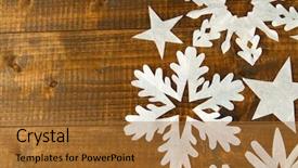  Presentation with snowflakes - PPT theme featuring seasons greetings - beautiful paper snowflakes on wooden background and a red colored foreground