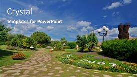  Presentation with path - Beautiful presentation theme featuring beautiful-park-garden backdrop and a teal colored foreground