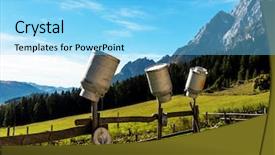  Presentation with pasture - Audience pleasing presentation theme consisting of beautiful pasture milk jugs hang backdrop and a light blue colored foreground