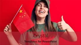  Presentation with china flag - Slide set having beautiful-patriotic-woman-wearing-t background and a red colored foreground
