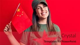  Presentation with china flag - Beautiful presentation theme featuring beautiful-patriotic-woman-wearing-t backdrop and a red colored foreground
