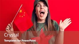  Presentation with china flag - Beautiful presentation theme featuring beautiful-patriotic-woman-wearing-t backdrop and a red colored foreground