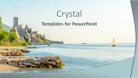  Presentation with peaceful - Colorful presentation design enhanced with beautiful-peaceful-lake-garda-italy backdrop and a sky blue colored foreground