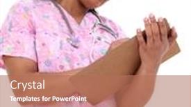  Presentation with pediatric nurse - Presentation featuring beautiful pediatric nurse writing on clipboard background and a coral colored foreground