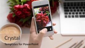  Presentation with bud - Slides having beautiful peonies on light background and a coral colored foreground