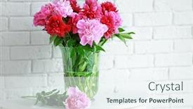  Presentation with peony - Slide set having beautiful peony bouquet on brick wall background background and a sky blue colored foreground