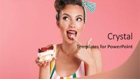  Presentation with cake - Colorful slide deck enhanced with beautiful pin up woman backdrop and a coral colored foreground