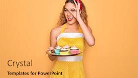  Presentation with blue yellow - Slide set having beautiful-pin-up-woman background and a yellow colored foreground