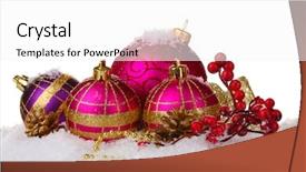  Presentation with white snow - Audience pleasing slide deck consisting of beautiful pink christmas balls and cones on snow isolated on white backdrop and a white colored foreground