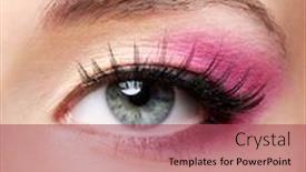  Presentation with human eye - Presentation theme consisting of beautiful pink make-up front view of a macro shot of female human eye background and a red colored foreground