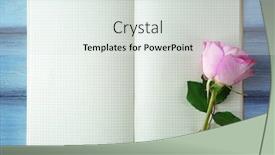  Presentation with pink rose - Audience pleasing PPT theme consisting of beautiful pink rose and notebook on wooden background backdrop and a sky blue colored foreground