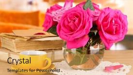  Presentation with pink roses - Slide deck featuring beautiful pink roses in vase background and a  colored foreground