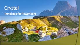  Presentation with glow - PPT theme featuring beautiful places - mountains glow by morning sunlight background and a teal colored foreground