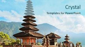  Presentation with bali temple - Slide set consisting of beautiful places - pura ulun danu temple background and a light blue colored foreground