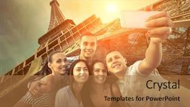  Presentation with world travel - Slide deck with beautiful places - self of group friends background and a coral colored foreground