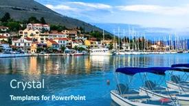  Presentation with island - Slide deck enhanced with beautiful-places-of-greece-ionian background and a ocean colored foreground
