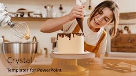 Presentation with pastry chef - PPT theme enhanced with beautiful-pleased-pastry-chef-woman background and a coral colored foreground