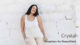  Presentation with plus size fashion model - Amazing presentation design having beautiful plus size female model dressed in blank white shirt posing over brick wall background backdrop and a white colored foreground