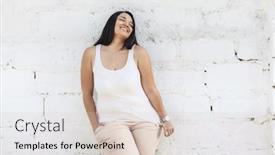  Presentation with white brick wall - Presentation theme consisting of beautiful plus size female model dressed in blank white shirt posing over brick wall background background and a lemonade colored foreground