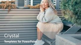  Presentation with plus size fashion model - Audience pleasing PPT layouts consisting of beautiful plus size model with blond curly hair wearing grey knitted sweater and hipster glasses posing on city street fashion everyday outfit for cold season backdrop and a gray colored foreground