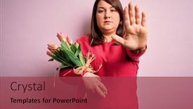  Presentation with hand holding flowers - Presentation design with beautiful-plus-size-woman-holding background and a red colored foreground