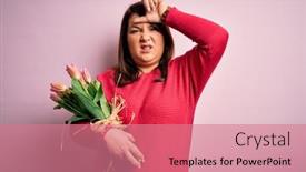  Presentation with pink flowers - PPT layouts consisting of beautiful-plus-size-woman-holding background and a coral colored foreground