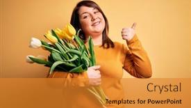  Presentation with hand holding flowers - Amazing PPT theme having beautiful-plus-size-woman-holding backdrop and a gold colored foreground