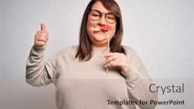  Presentation with party - Colorful slide set enhanced with beautiful-plus-size-woman-holding backdrop and a mint green colored foreground