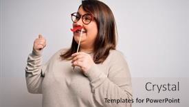  Presentation with party - Audience pleasing PPT layouts consisting of beautiful-plus-size-woman-holding backdrop and a soft green colored foreground