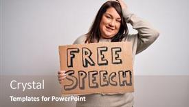  Presentation with free speech - Slide set with beautiful-plus-size-woman-holding background and a coral colored foreground