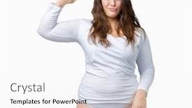  Presentation with muscle - Colorful theme enhanced with beautiful plus size young overwight woman wearing white underwear over isolated background strong person showing arm muscle confident and proud of power backdrop and a white colored foreground